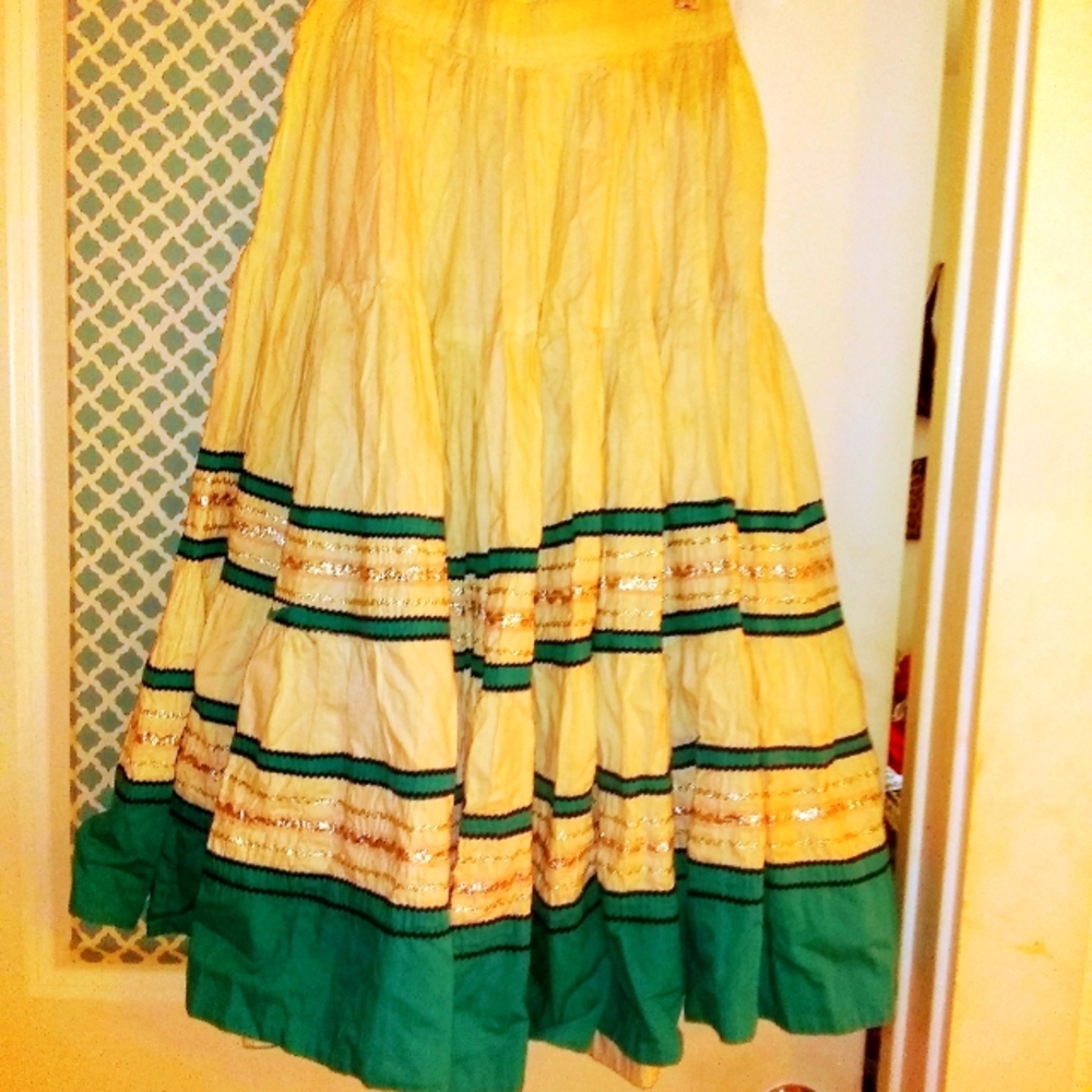 Mexican Circle Layered Skirt Teal,Rose & Silver